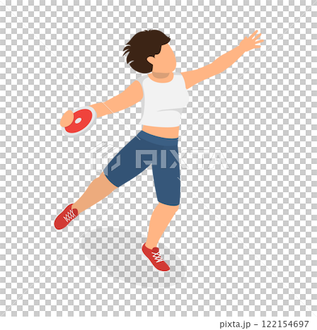 3D Isometric Flat  Illustration of Discus Throwing Athlete, Sports and Competition 122154697