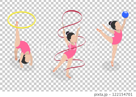 3D Isometric Flat  Illustration of Gymnastics Kids, Making Sport Exercises 122154701