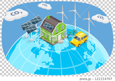 3D Isometric Flat Illustration of Sustainable Environment, Reducing CO2 Emissions 3D Isometric Flat Illustration of Sustainable Environment, Reducing CO2 Emissions 122154707