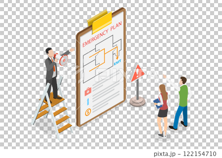 3D Isometric Flat  Illustration of Emergency Map, Office Evacuation Procedure 122154710
