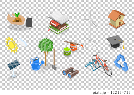 3D Isometric Flat  Illustration of Volunteering And Charity, Charitable Projects Focused on Education and Environment 3D Isometric Flat  Illustration of Volunteering And Charity, Charitable Projects Focused on Education and Environment 122154715