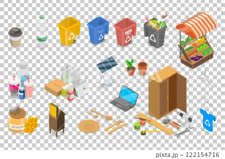 3D Isometric Flat  Illustration of Zero Waste Objects Collection, Eco-Friendly Products 122154716