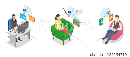 3D Isometric Flat Illustration of Artificial Intelligence, AI Creating Texts, Images, and Video 3D Isometric Flat Illustration of Artificial Intelligence, AI Creating Texts, Images, and Video 122154719