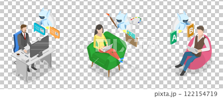 3D Isometric Flat Illustration of Artificial Intelligence, AI Creating Texts, Images, and Video 3D Isometric Flat Illustration of Artificial Intelligence, AI Creating Texts, Images, and Video 122154719