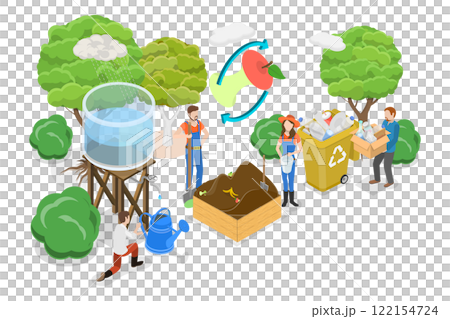 3D Isometric Flat  Illustration of Eco Friendly Lifestyle, Green Sustainable Habits 122154724