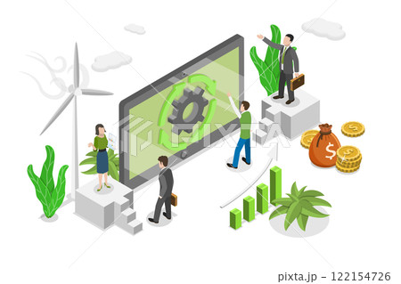 3D Isometric Flat  Illustration of Reduce Emissions, Net Zero Target 122154726