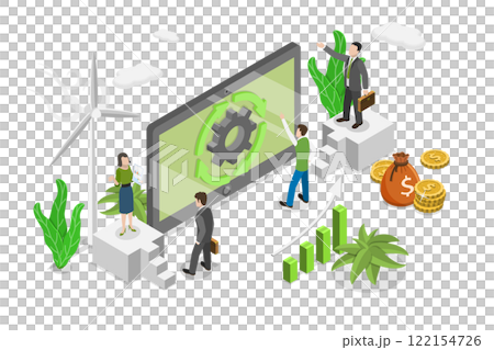 3D Isometric Flat  Illustration of Reduce Emissions, Net Zero Target 122154726