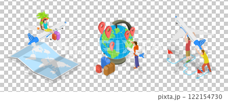 3D Isometric Flat  Illustration of Air Trip, Traveling by Aircraft 122154730