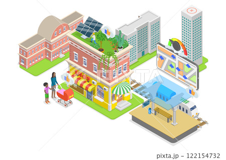 3D Isometric Flat  Illustration of Carbon Emission Data Monitoring, CO2 Tracking. 122154732