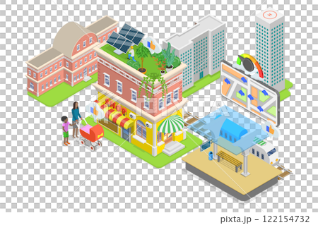 3D Isometric Flat  Illustration of Carbon Emission Data Monitoring, CO2 Tracking. 122154732