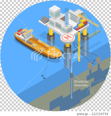 3D Isometric Flat Illustration of Ocean Drilling, Scene Oil Extraction 3D Isometric Flat Illustration of Ocean Drilling, Scene Oil Extraction 122154734