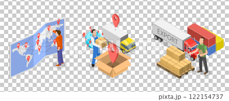 3D Isometric Flat  Illustration of Smart Logistics Technologies, Supply Chain Management 122154737