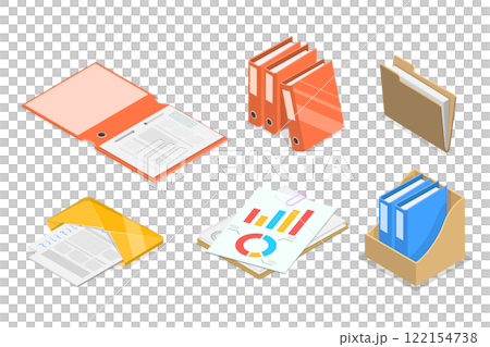 3D Isometric Flat  Set of Folders With Files, Business Paperwork 122154738