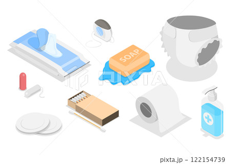 3D Isometric Flat Set of Hygiene Product, Personal Cleanliness and Body Care Supplies 3D Isometric Flat Set of Hygiene Product, Personal Cleanliness and Body Care Supplies 122154739