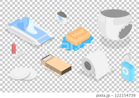 3D Isometric Flat Set of Hygiene Product, Personal Cleanliness and Body Care Supplies 3D Isometric Flat Set of Hygiene Product, Personal Cleanliness and Body Care Supplies 122154739