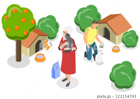 3D Isometric Flat  Illustration of Homeless Animals Care, Pet Adoption 122154741