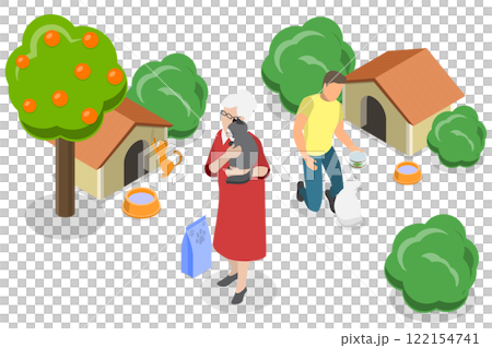 3D Isometric Flat  Illustration of Homeless Animals Care, Pet Adoption 122154741