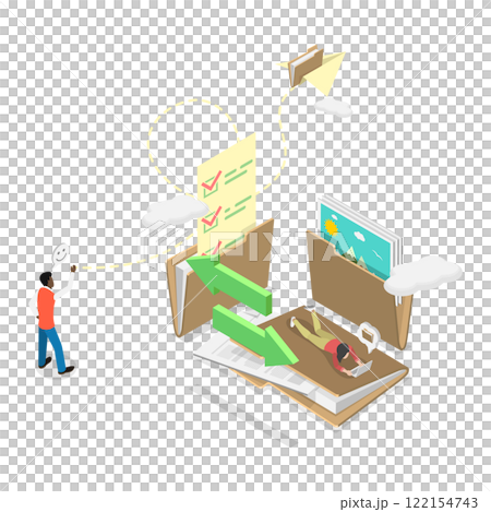 3D Isometric Flat Illustration of File Transfer, Migration or Transfer of Documents 3D Isometric Flat Illustration of File Transfer, Migration or Transfer of Documents 122154743