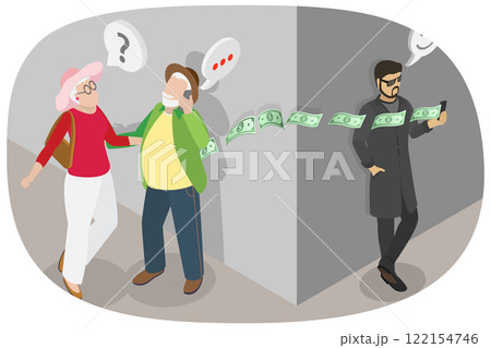 3D Isometric Flat Illustration of Stealing Money From Old People, Elderly Financial Scam 3D Isometric Flat Illustration of Stealing Money From Old People, Elderly Financial Scam 122154746