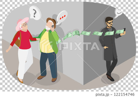 3D Isometric Flat Illustration of Stealing Money From Old People, Elderly Financial Scam 3D Isometric Flat Illustration of Stealing Money From Old People, Elderly Financial Scam 122154746