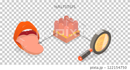 3D Isometric Flat  Illustration of Halitosis, Bacterial Causes of Bad Breath 122154750