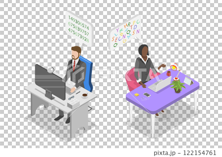 3D Isometric Flat Illustration of Different Approach To Problem Solving, Mindset Differences 3D Isometric Flat Illustration of Different Approach To Problem Solving, Mindset Differences 122154761
