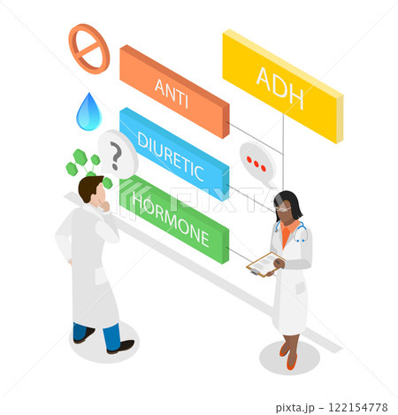 3D Isometric Flat  Illustration of Antidiuretic Hormone, ADH Explanation 122154778