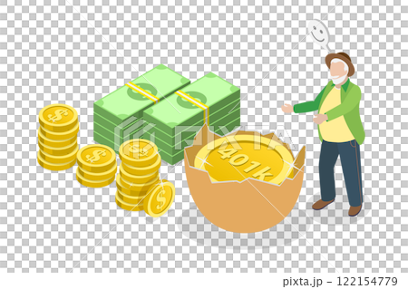 3D Isometric Flat Illustration of Retirement 401K Investment, Pension Plan, Financial Success 3D Isometric Flat Illustration of Retirement 401K Investment, Pension Plan, Financial Success 122154779