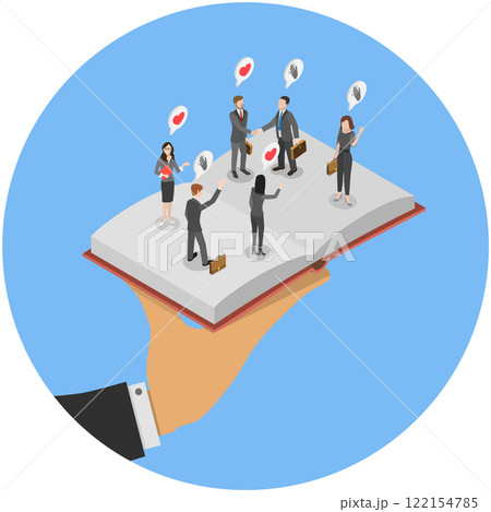 3D Isometric Flat  Illustration of Employee Handbook, Onboarding New Staff and Company Procedures for New Hires 122154785