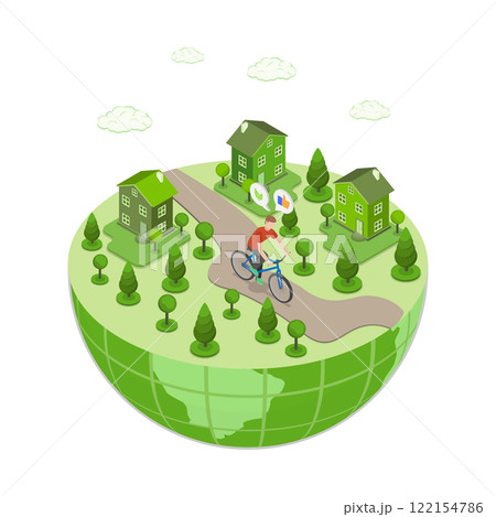3D Isometric Flat  Illustration of Earth Ecology, Sustainable Life Style Awareness 122154786