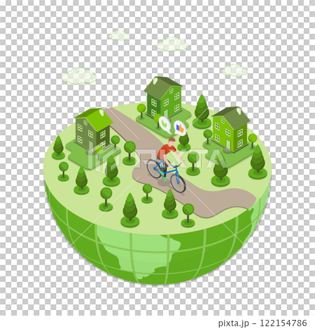 3D Isometric Flat  Illustration of Earth Ecology, Sustainable Life Style Awareness 122154786
