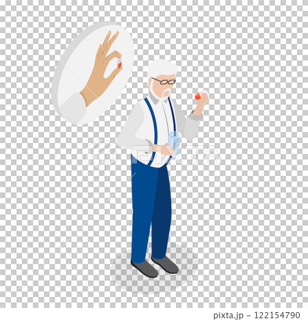 3D Isometric Flat  Illustration of Eldery Person Taking Drugs or Vitamins, Senior Daily Routine 3D Isometric Flat  Illustration of Eldery Person Taking Drugs or Vitamins, Senior Daily Routine 122154790