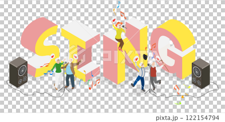 3D Isometric Flat Illustration of Karaoke Party, Elderly Group Engages in Music and Dance Performance 3D Isometric Flat Illustration of Karaoke Party, Elderly Group Engages in Music and Dance Performance 122154794