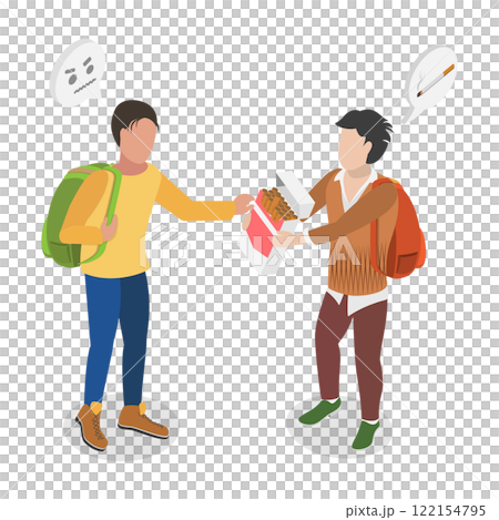 3D Isometric Flat Illustration of Peer Influence On Adolescent Smoking, Peer Pressure 3D Isometric Flat Illustration of Peer Influence On Adolescent Smoking, Peer Pressure 122154795