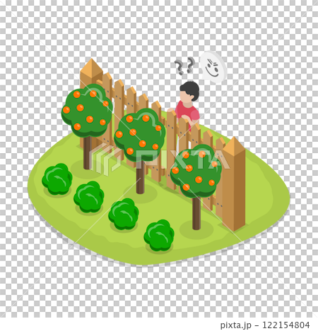 3D Isometric Flat Illustration of Curious Neighbor, Observing Street Activity or Eavesdroping 3D Isometric Flat Illustration of Curious Neighbor, Observing Street Activity or Eavesdroping 122154804