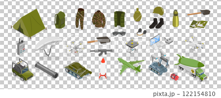 3D Isometric Flat Illustration of Millitary Collection, Army Equipment 3D Isometric Flat Illustration of Millitary Collection, Army Equipment 122154810