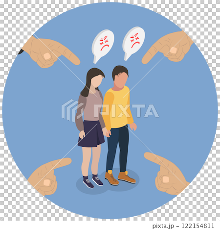 3D Isometric Flat Illustration of Scared Unhappy Couple, Bullying, Harassment and Violence 3D Isometric Flat Illustration of Scared Unhappy Couple, Bullying, Harassment and Violence 122154811