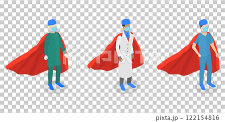 3D Isometric Flat  Illustration of Doctor Super Hero, Professional Hospital Workers 122154816