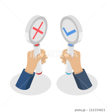 3D Isometric Flat  Illustration of Wrong And Right, Signs with Cross and Checkmark 122154821