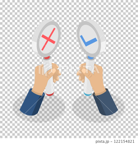 3D Isometric Flat  Illustration of Wrong And Right, Signs with Cross and Checkmark 122154821