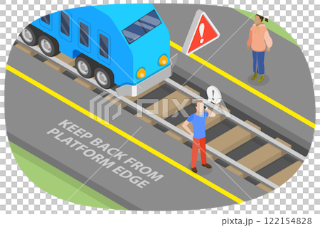 3D Isometric Flat  Illustration of Railroad Safety Rules, Guidelines and Advice 122154828