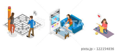 3D Isometric Flat Illustration of Stay at Home Games, Learning and Leisure 3D Isometric Flat Illustration of Stay at Home Games, Learning and Leisure 122154836