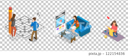 3D Isometric Flat Illustration of Stay at Home Games, Learning and Leisure 3D Isometric Flat Illustration of Stay at Home Games, Learning and Leisure 122154836