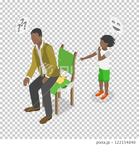 3D Isometric Flat  Illustration of Prank Trick, Putting Rubber Duck on Chair at Home 122154840