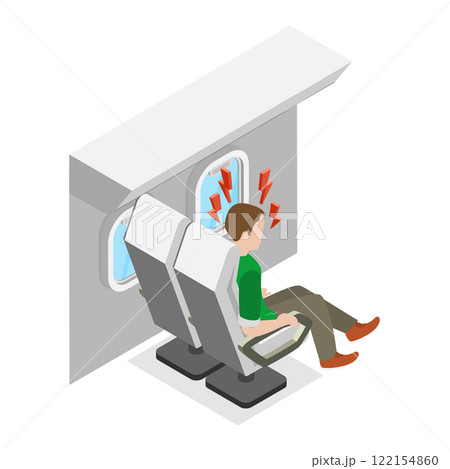 3D Isometric Flat  Illustration of Aerophobia, Experiencing Panic Attack and Fear of Flying on Plane 122154860