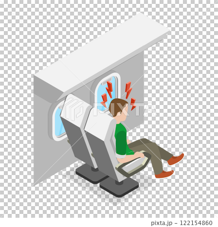 3D Isometric Flat  Illustration of Aerophobia, Experiencing Panic Attack and Fear of Flying on Plane 122154860