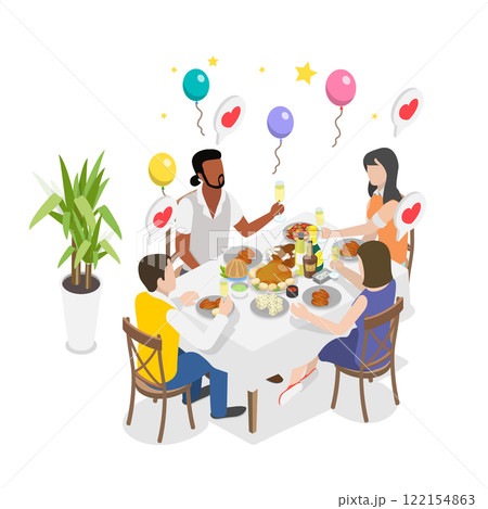 3D Isometric Flat  Illustration of Family Reuniting, Friends and Hugs, Festive Season 122154863
