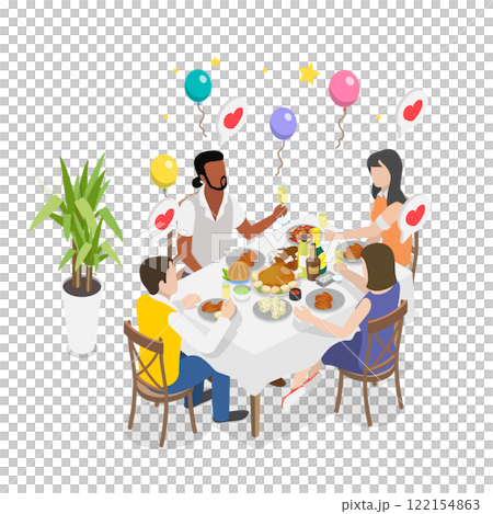 3D Isometric Flat  Illustration of Family Reuniting, Friends and Hugs, Festive Season 122154863