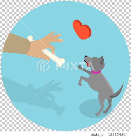 3D Isometric Flat Illustration of Giving Treat To Domestic Animal, Feeding and Adorable Puppy 3D Isometric Flat Illustration of Giving Treat To Domestic Animal, Feeding and Adorable Puppy 122154864