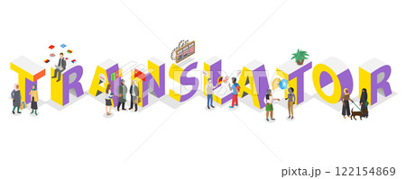 3D Isometric Flat  Illustration of Translator, Language Translation Service 122154869